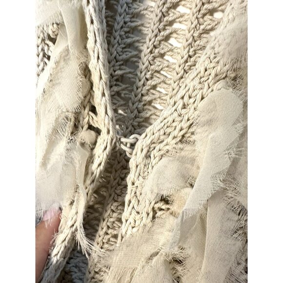 Women Chico's Oatmeal Chunky Open Knit Fringe‎ Cardigan Sweater Size 0 Coastal - Picture 10 of 10